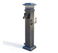 Colonne D'eau de Jardin Extérieure en Acier Inoxydable 304, Colonne à Eau de Jardin avec Robinet à Double Sortie, Fontaine à Colonne en Acier avec Lampe Solaire LED(104cm/40.9in)