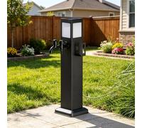 Colonne d'eau d'extérieur avec robinet, borne-fontaine en acier inoxydable, station de puisage résistante au gel avec éclairage solaire pour jardin, pelouse et terrasse