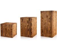 Colonne décorative en bois 40+60+80/40 cm Jeu de trois - Colonne en bois rustique comme support de photophore au sol ou colonne à fleurs - Tronc d'arbre déco pour le salon