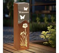 Lampe solaire colonne décorative décoration de jardin lampe extérieure, acier inoxydable rouillé plastique argenté, batterie IP44, 1x LED blanc chaud, H 57,5 cm
