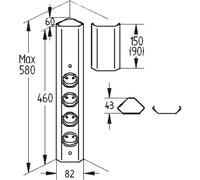 Colonne d'énergie ST 3081en ACIER INOXYDABLE avec 4 prises de courant de sécurité / multiprise / prise d'angle