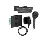 Colonne douche thermostatique Ecostat Square Douche de tête Vernis Shape Flexible Designflex Douchette Pulsify noir mat