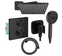 Colonne douche thermostatique HANSGROHE Ecostat Square Douche de tête Vernis Shape Flexible Designflex Douchette Pulsify noir mat