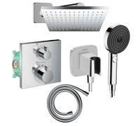 Colonne douche thermostatique HANSGROHE Ecostat Square Douche de tête Vernis Shape Flexible Designflex Douchette Pulsify chromé