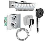 Colonne douche thermostatique HANSGROHE Ecostat Square Douche de tête Vernis Shape Flexible Isiflex Douchette Pulsify chromé