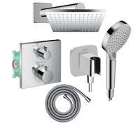Colonne douche thermostatique HANSGROHE Ecostat Square Douche de tête Vernis Shape Flexible Metaflex Douchette Vernis Blend chromé