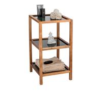 Colonne Étagère - WENKO - FONDI - Bois d'Acacia - Verre Noir - 3 Niveaux 10kg/étagère