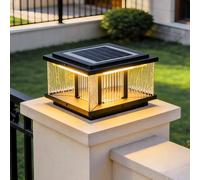 Colonne lumineuse solaire d'extérieur moderne noire LED extérieure étanche pour portail, patio, jardin, cour, clôture, terrasse, borne d'éclairage