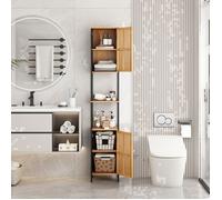 Colonne Rangement Salle de Bain / Meuble de WC Noir et bois clair, Bambou Véritable - Sanless BRS43F