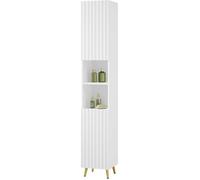 Colonne Salle de Bain à 6 Cubes - Armoire Haute et Étroite - 2 Portes - Pieds en Métal Doré - 30x28x180cm - Blanc