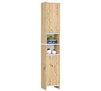 Colonne salle de bain AKORD BETI Chêne Artisan 32 cm 2 portes façade Blanche 4 étagères 32x28x180 cm Chêne Artisan, Blanc