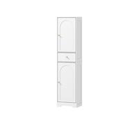 Colonne salle de bain design - 2 portes, 3 étagères, tiroir - dim. 40 x 29,5 x 170 cm - blanc doré