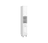 kleankin Armoire Salle de Bain Haute, Meuble de Rangement Colonne, Placards, Tiroir, Étagères Réglables, Niches Ouvertes, Grand Meuble Étroit pour Toilette, Petits Espaces, 30x30x180cm, Blanc Brillant