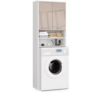 Colonne salle de bains AKORD FIN Blanche 64 cm 2 portes façade Cappuccino Brillant 4 étagères 64x30x180 cm Blanc / Cappuccino Brillant G