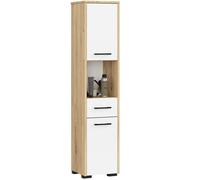 Colonne salle de bains AKORD FIN Chêne Artisan 30 cm 2 portes 1 tiroir façade Blanche 5 étagères 30x30x140 cm