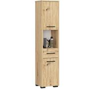 Colonne salle de bains AKORD FIN Chêne Artisan 30 cm 2 portes 1 tiroir façade Chêne Artisan 5 étagères 30x30x140 cm