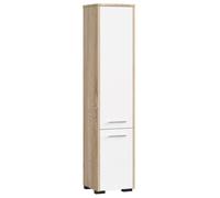 Colonne salle de bains AKORD FIN Chêne Sonoma 30 cm 2 portes façade Blanche 5 étagères 30x30x140 cm