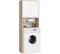 Akord Colonne salle de bains pour lave-linge L64xH180xP30 cm 2 portes 2 casiers Chêne Sonoma/Blanc