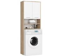 Colonne salle de bains akord fin chêne sonoma 64 cm 2 portes façade blanche 4 étagères 64x30x180 cm Blanc G