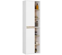 Colonne salle de bains VAMI suspendu Blanc et Chêne Sonoma 50 cm 2 portes 10 étagères 50x30x170 cm