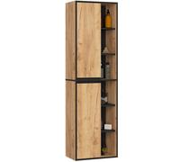 Colonne salle de bains VAMI suspendu Chêne Craft et Noir 50 cm 2 portes 10 étagères 50x30x170 cm