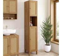 Meuble colonne salle de bain HANAE 2 portes 1 niche effet naturel cannage