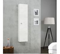 Colonne suspendue salle de bain 1 porte chêne blanc 31,5 cm | L 31,5 x P 16 x H 136 cm, 5 étagères, bouton chromé, panneau mélaminé, style moderne