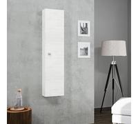 Colonne suspendue salle de bain 1 porte chêne blanc 31,5 cm | L 31,5 x P 16 x H 136 cm, 5 étagères, bouton chromé, panneau mélaminé, style moderne