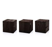 Colonnes En Bois Pour Plantes Ou Photophores, Bloc Décoratif En Tronc D’Arbre, Fait Main, Stable Et Durable, Noir, 20x20x20 Cm, Lot De 3