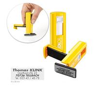 COLOP Pocket Plus Lot de 20 tampons de poche, avec plaque texte/logo individuel, tampon de poche, tampon nominatif, tampon d'adresse, etc., 14 x 38 mm, 4 lignes, couleur du boîtier jaune