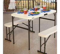 Color Baby - Ensemble table pliable (106x61x74 cm) et 2 bancs pliables avec poignées (94x22x42 cm) pour 4 personnes - Plastique et Acier