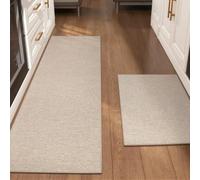 COLOR&GEOMETRY 2 pièces Tapis Cuisine Antidérapant Lavable 43x76+43x150cm | Tapis Cuisine Devant Evier, Tapis de Passage absorbant, 4mm Mince Tissé Caoutchouc Soutenu Tapis Couloir， Beige