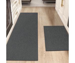 COLOR&GEOMETRY 2 pièces Tapis Cuisine Antidérapant Lavable 43x76+43x150cm | Tapis Cuisine Devant Evier, Tapis de Passage absorbant, 4mm Mince Tissé Caoutchouc Soutenu Tapis Couloir， Gris