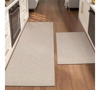 COLOR&GEOMETRY 2 pièces Tapis Cuisine Antidérapant Lavable 61x92+61x183cm | Tapis Cuisine Devant Evier, Tapis de Passage absorbant, 4mm Mince Tissé Caoutchouc Soutenu Tapis Couloir， Beige