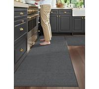 COLOR&GEOMETRY 2 pièces Tapis Cuisine Antidérapant Lavable 61x92+61x183cm | Tapis Cuisine Devant Evier, Tapis de Passage absorbant, 4mm Mince Tissé Caoutchouc Soutenu Tapis Couloir， Gris