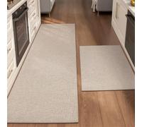 COLOR&GEOMETRY 2 pièces Tapis Cuisine Antidérapant Lavable 61x92+61x210cm | Tapis Cuisine Devant Evier, Tapis de Passage absorbant, 4mm Mince Tissé Caoutchouc Soutenu Tapis Couloir， Beige