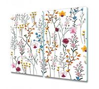 Coloray Planche À Découper 2x30x52 cm Induction Cuisson Protection Plaque Verre Trempé Tapis de Découpe Double - Couvre des fleurs sauvages jardin aquarelle lumineuse coloré