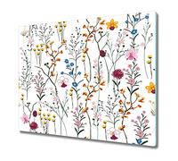 Coloray Planche À Découper 60x52 cm Induction Cuisson Protection Plaque Verre Trempé Tapis de Découpe - Couvre des fleurs sauvages jardin aquarelle lumineuse coloré