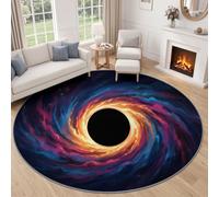 Coloré Cosmos Rêveur Tapis Salon 60 cm Rond Lavable en Machine | Aquarelle Espace Trous Noirs Nébuleuses Spirales Tapis Chambre Descente de Lit, AntidéRapant Interieur Doux Poil Ras Moquette