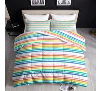 Coloré Housse de Couette imprimée Onirique Minimaliste 140 x 200 cm | Housse de Couette en Bicolore Irisé Rayure Réversible Parure de Lit pour Enfants Adulte et Adolescents