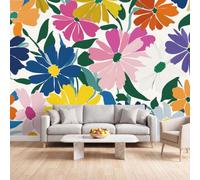 Coloré Marguerites Géométrie Papier Peint Intissé Salon 250 x 175 cm | Murale Moderne Pop Floral pour Chambre Décoration Couloir Entrée Cuisine TV Fond Salle à Manger