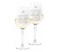 Colorfamily Paire de Verres à Vin Amusants - Set de 2 Verres Son Anniversaire Mais Je Bois Aussi - Mariage, Fiançailles - Verre en Verre de 500 ml