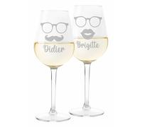 Colorfamily Paire de Verres à Vin Personnalisés Saint-Valentin - Set de 2 Verres avec Moustaches, Lunettes, Lèvres - Mariage, Fiançailles, Amour, Vœux - Verre en Verre de 500 ml