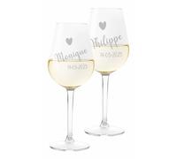 Colorfamily Paire de Verres à Vin Personnalisés Saint-Valentin - Set de 2 Verres avec Nom et Date Amoureux - Mariage, Fiançailles - Verre en Verre de 500 ml