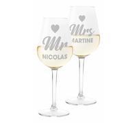 Colorfamily Paire de Verres à Vin Personnalisés Saint-Valentin - Set de 2 Verres avec Nom Mr & Mrs - Amoureux, Mariage, Fiançailles - Verre en Verre de 500 ml