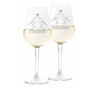Colorfamily Paire de Verres à Vin Personnalisés Saint-Valentin - Set de 2 Verres Petits Oiseaux - Mariage, Fiançailles, Amour, Vœux - Verre en Verre de 500 ml