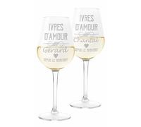 Colorfamily Paire de Verres à Vin Personnalisés - Set de 2 Verres avec Nom et Année Ivres d'Amour - Verre en Verre de 500 ml