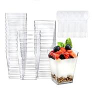 Colrid Lot de 50 Verrines à Dessert Carrées Transparentes 160ml, Réutilisables pour Tiramisu, Pudding, Mousse et Glacée - Anniversaires, Mariages, Restaurant