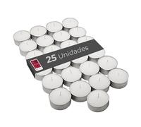 COM-FORT HOUSE | Bougies blanches | Lot de bougies de 25, 50, 100, 200, 400 unités | Bougies chauffe-plat | Photophore | Durée de 4/8 heures | Bougies décoratives non parfumées | (8 heures, 25 pièces)