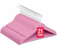 COM-FORT HOUSE Cintre pour Enfants coloré (Lot de 12 et 21 unités) en Bois d'érable avec encoches antidérapantes et Crochet pivotant à 360 ° de 30 cm (Rose, 21)